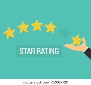 Businessman hand giving five star rating, flat Icon