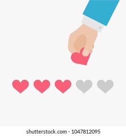 Businessman Hand Giving Four Hearts, Feedback Concept Vector Illustration Flat Style
