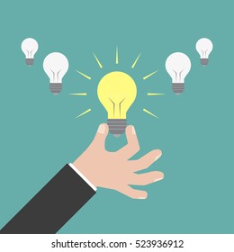 Businessman hand giving lightbulb. Idea concept. Vector eps10