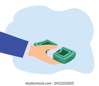 businessman hand giving money banknote to happy employee