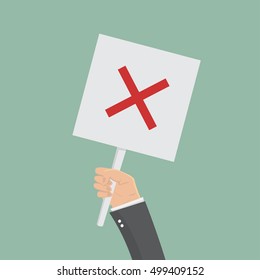 Businessman hand hold sign with red cross