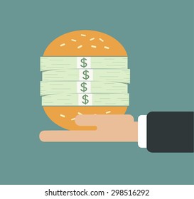 businessman hand hold stack of money in burger monetary concept