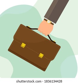 Businessman hand holding briefcase. Vector illustration flat design