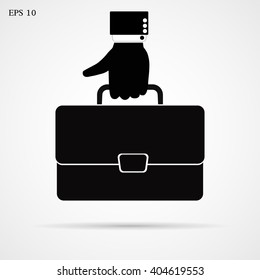 Businessman hand holding briefcase. Vector EPS 10