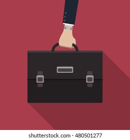 Businessman hand holding briefcase, Vector illustration in flat, cartoon style isolated from the background, EPS 10
