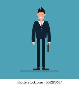 Businessman hand holding briefcase. vector illustration
