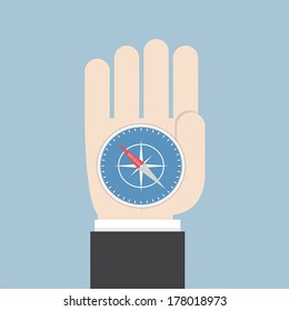 Businessman hand holding a compass that points to success, VECTOR, EPS10