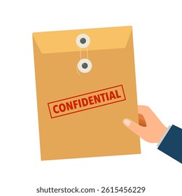 Businessman hand holding confidential documents. Top secret folder.