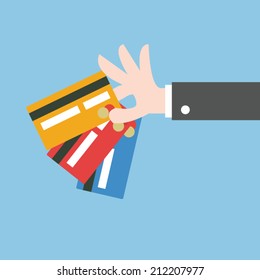 Businessman hand holding credit card , eps10 vector format, flat design