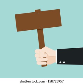 businessman hand holding empty wood board vector