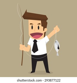Businessman hand holding fishing rod, Fooled of doing business. vector