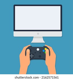 Businessman hand holding game controller - Flat style Eps 10