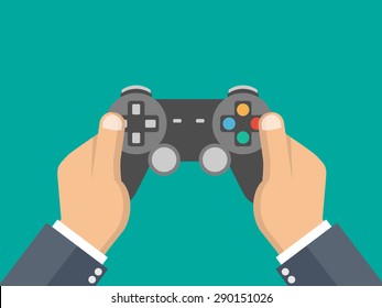 Businessman Hand Holding Game Controller - Flat Style