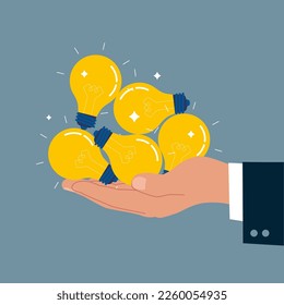 Businessman hand holding lightbulb idea. Modern vector illustration in flat style 