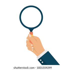 Businessman Hand Holding Magnifying Glass. Looking Through Magnifying Glass.