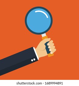 businessman hand holding magnifying glass.Conceptual vector illustration in flat style design.Isolated on background.