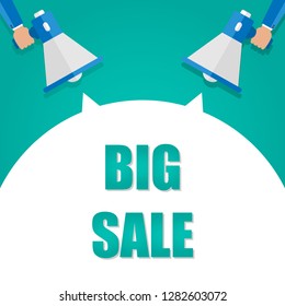 Businessman hand holding megaphone big sale.