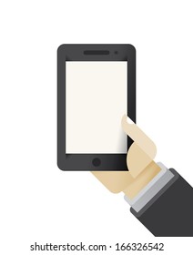 Businessman hand holding mobile phone. With free space on the screen for your text or infographic