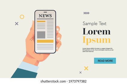 businessman hand holding mobile phone reading news or articles on smartphone screen