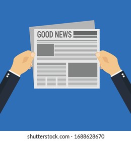 businessman hand holding news with text good news, good news concept.Conceptual vector illustration in flat style design.Isolated on background.