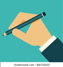 Businessman Hand holding pencil for writing. Flat design. Vector illustration.