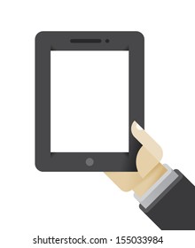 Businessman hand holding tablet computer with blank screen for your text or infographic