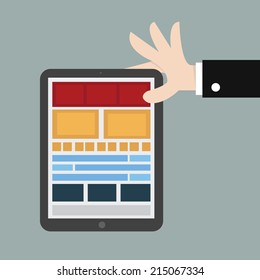 Businessman hand holding tablet computer, flat design, VECTOR