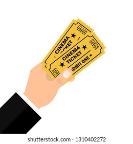 Businessman hand holding two tickets.Vector illustration.Flat design for business financial marketing advertisement advertisement web concept illustration