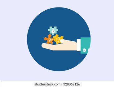 businessman hand with jigsaw icons,vector illustrations