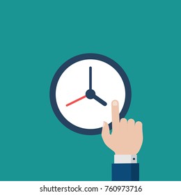 Businessman Hand on a Clock. Flat design. Vector illustration