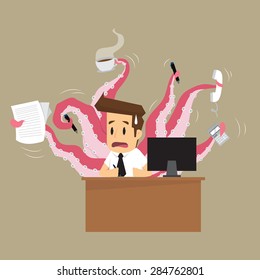 businessman hand on octopus. vector