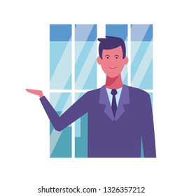 businessman with hand open cartoon