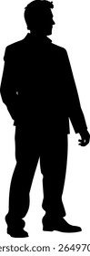 Businessman Hand in Pocket Silhouette Standing Pose Vector