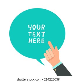 Businessman hand with pointing finger and bubble for text. Consultant giving advice. Vector illustration