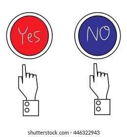 Businessman Hand pointing to the right is a button. yes or no