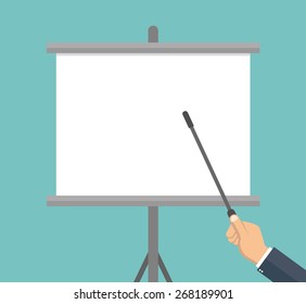 Businessman hand pointing to a whiteboard - flat style