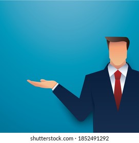 Businessman with hand presentation vector illustration 