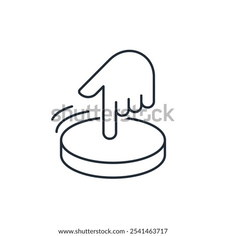Businessman hand pressing  button. Vector linear illustration icon  isolated on white background.