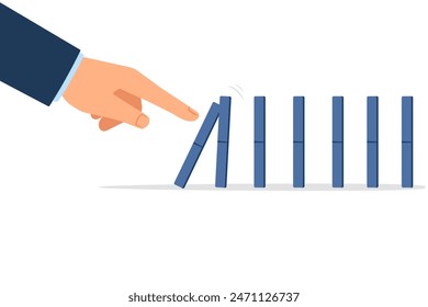 Businessman hand pushing domino effect image. Clipart image