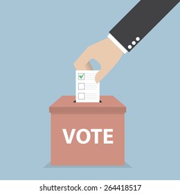 Businessman hand putting voting paper in the ballot box, Voting concept, VECTOR, EPS10