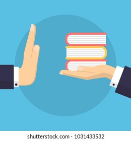Businessman Hand Refusing The Offered Books Illustration. Flat Design Style. Business Concept