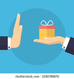 Businessman Hand Refusing The Offered Gift Vector Illustration. Flat Design Style. Business Concept. Corruption, Dishonesty