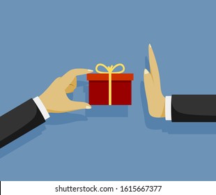 Businessman Hand Refusing The Offered Gift Box.