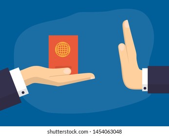Businessman Hand Refusing The Offered New Passport Vector Illustration. Flat Design Style. Business Concept. Rejection Gesture