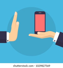 Businessman Hand Refusing The Offered  Smartphone Illustration. Flat Design Style. Business Concept