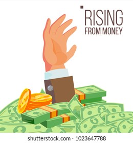 Businessman Hand Rising From Money Vector. Isolated Flat Illustration
