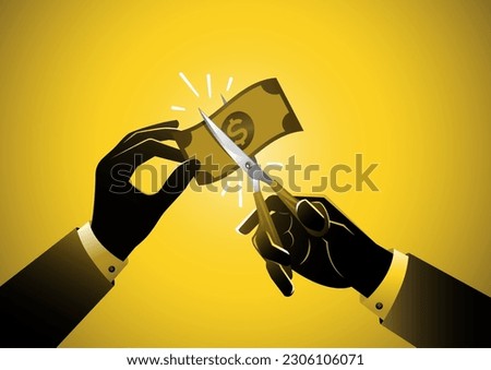 Businessman hand with scissors cutting off a dollar banknote, a risk to the American economy since the brics refuse to conduct trade in dollars