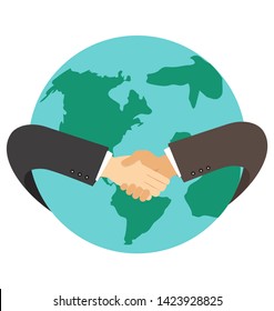 businessman hand shaking hand with earth