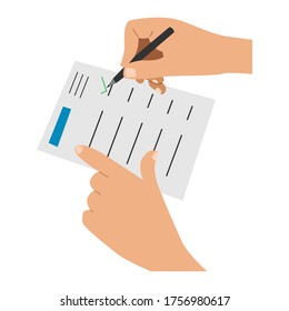 Businessman hand sign business contract paper sheet. Agreement and hands. Vector flat illustration