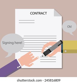 Businessman hand signs business contract paper sheet after agreement